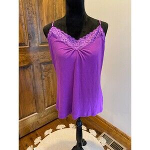 Worthington Purple Plus Size 1X NWT Lace Front Edge Stretchy Ribbed Camisole